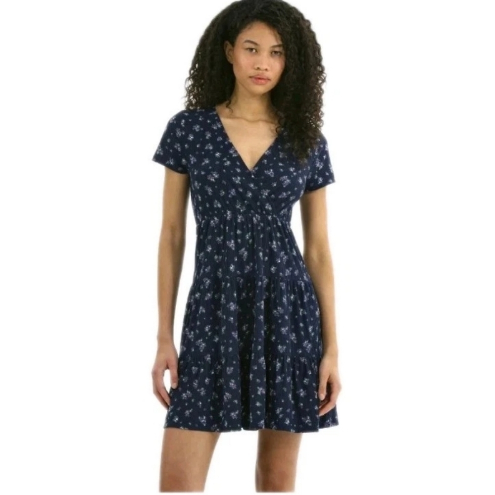 Navy Blue Floral Babydoll Mini Dress Womens Small 4-6 Summer Easter NWT #1